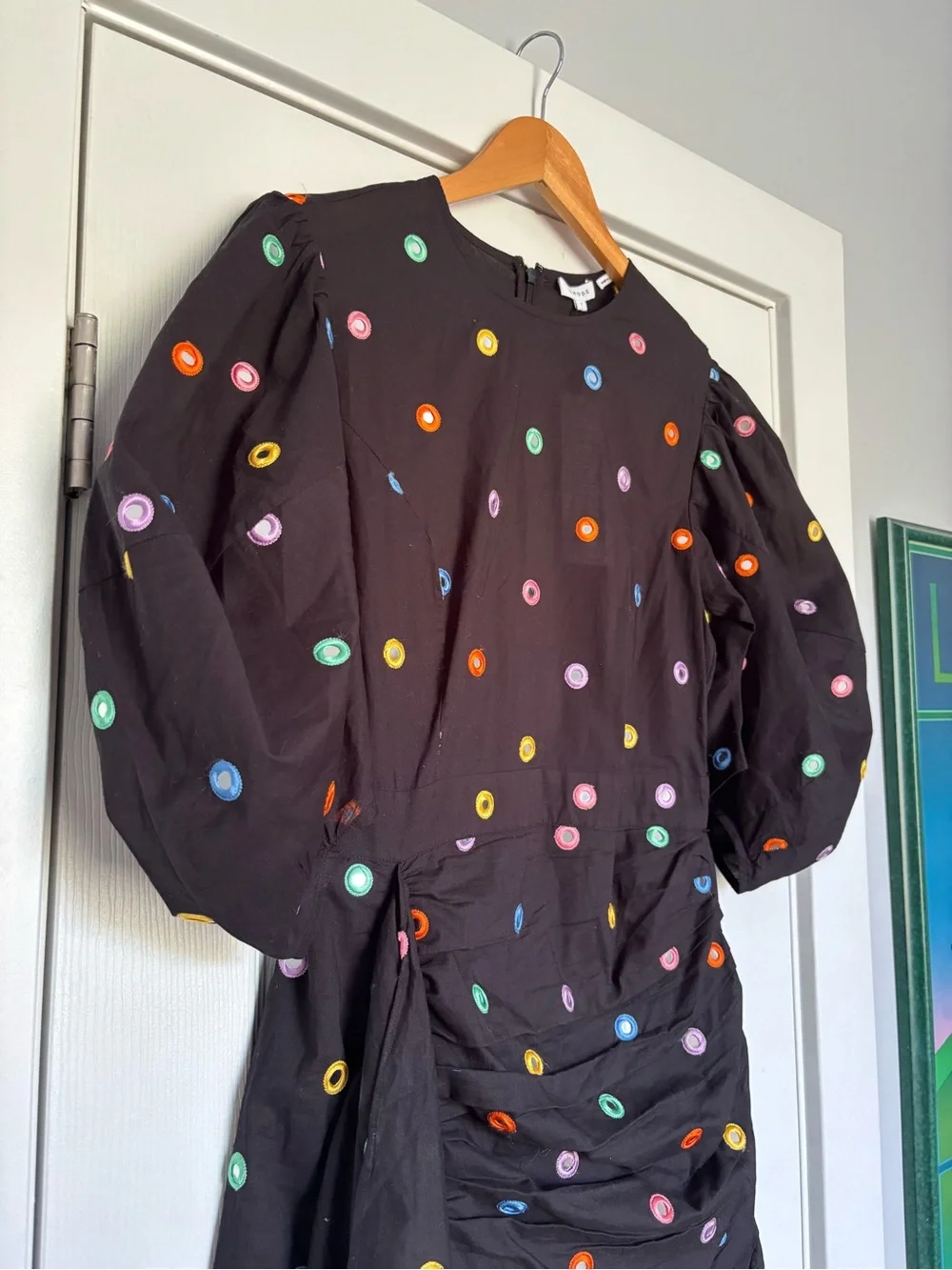 RHODE Pia Ruched Embellished Cotton-voile Mini Dress Black Mirror Size Small - Picture 3 of 8